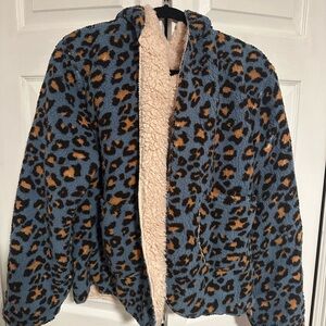 Women’s Blue and Yellow Leopard Print Teddy Jacket